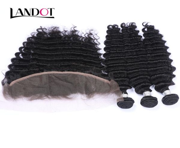 Onda profunda brasileira encaracolado cabelo virgem tece com fechamento frontal de renda 3 pacotes peruano indiano malaio cambojano cabelo humano ad8016287