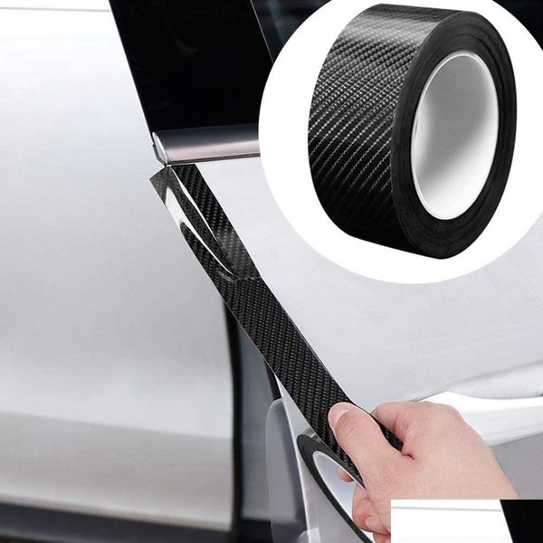 Portas de carro Protetores de borda de porta de carro Filme de envoltório de fibra de carbono 5D Gloss Transparente Vinil Autoadesivo Proteção de peitoril Anti-colisão Serve para Mos Dhbzo