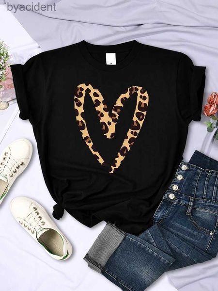 Женская футболка с леопардовым принтом Love Tshirt Женская модная повседневная футболка Street Sport Мягкая футболка Дышащая уличная футболка Woman 240217