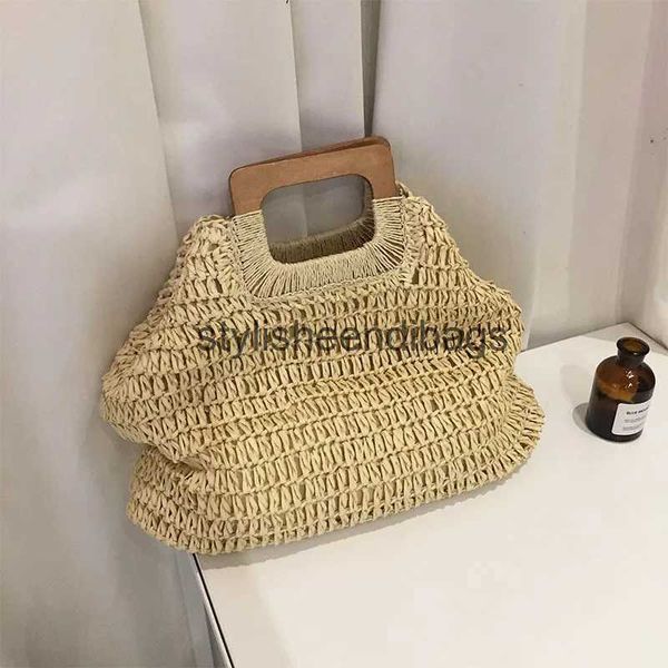 Totes Holz Griff Frauen Handtasche Casual Eimer Tasche Große Kapazität Rattan Stroh Taschen Dame Wicker Woven Sommer Strand Reise GeldbörseH24217