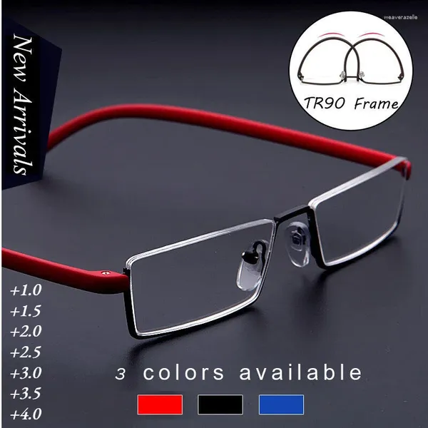 Occhiali da sole TR90 Occhiali da lettura per uomo Anti luce blu Presbiti Metallo Square Sight Plus Lenti da 1.0 a 4.0