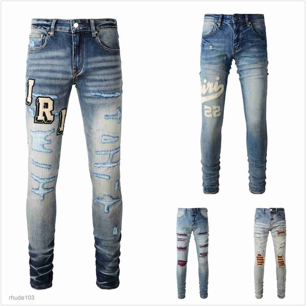 Designer-Jeans für Herren und Damen, hochwertige Mode, cooler Stil, Hose im Used-Look, zerrissen, Biker-Jeans, Schwarz, Blau, Slim-Fit, P2 24N8