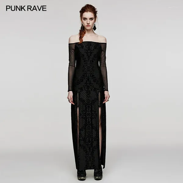 Повседневные платья в стиле панк-рейв, женские готические тонкие сексуальные платья с флокированием и принтом, разрезное платье для вечеринок и клубов, вечернее Хэллоуина