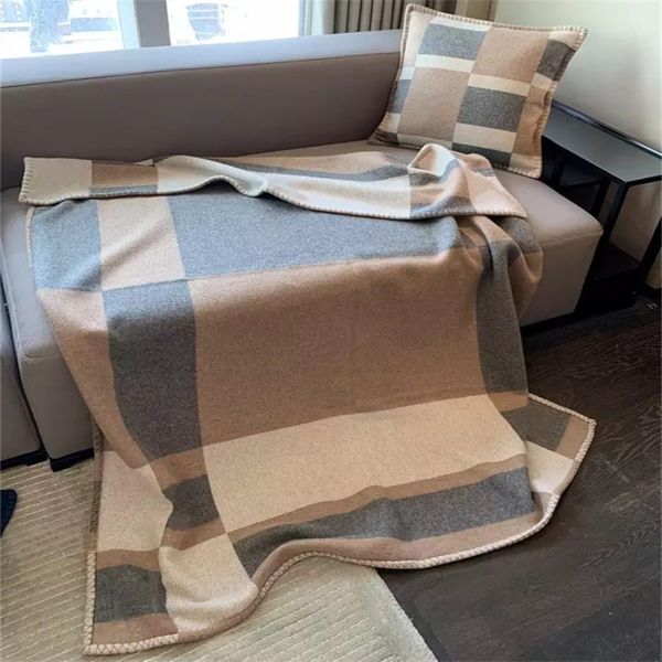 1500 g Luxus-H-Designer-Decke aus Kaschmirwolle, neues Design, beige-graue Farbe, Jacquard, Klimaanlage, Sofa, karierte Überwurfdecke