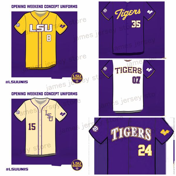 Мужская бейсбольная майка LSU Tigers на заказ 2023 года Хайден Травински Алекс Милаццо Пакстон Клинг Брэйди Нил Бен Нипполт Итан Фрей Джош Стивенсон Микрофон Пол Джек Меррифилд