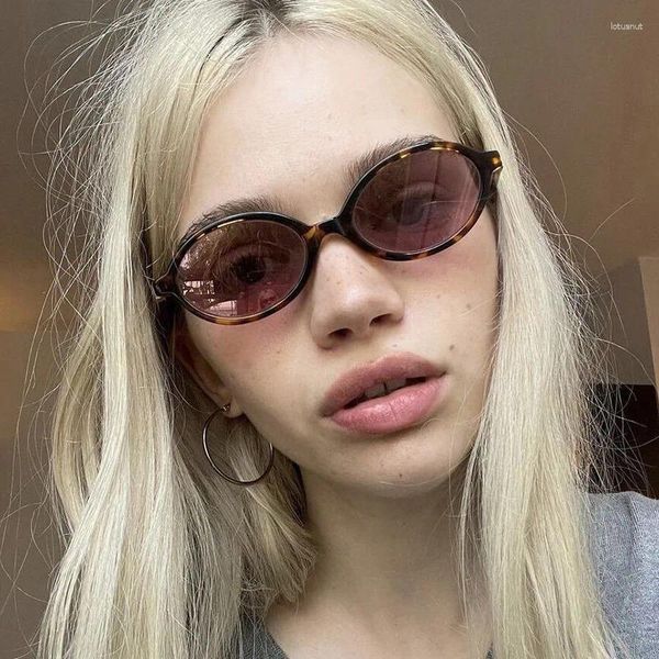 Sonnenbrille Marke Designer Oval Dünne Kleine Rahmen Frauen Für Männer Trend Sonnenbrille Mode Vintage Brillen Punk Luxus Rosa Shades