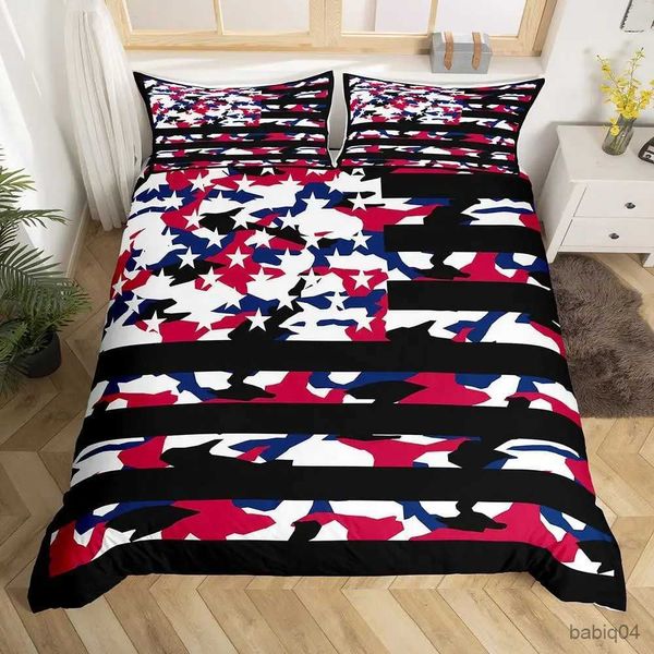 Conjuntos de cama Camuflagem Rei Rainha Capa de Edredão Meninos Bandeira Americana Conjunto de Cama Verde Camo Estrelas Listras Consolador Capa de Colcha de Poliéster