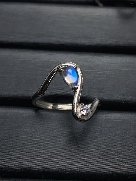 Anelli a grappolo Anello con design ad apertura a forma di onda di luna naturale in argento sterling S925 europeo e americano senza pietra principale ottimizzata