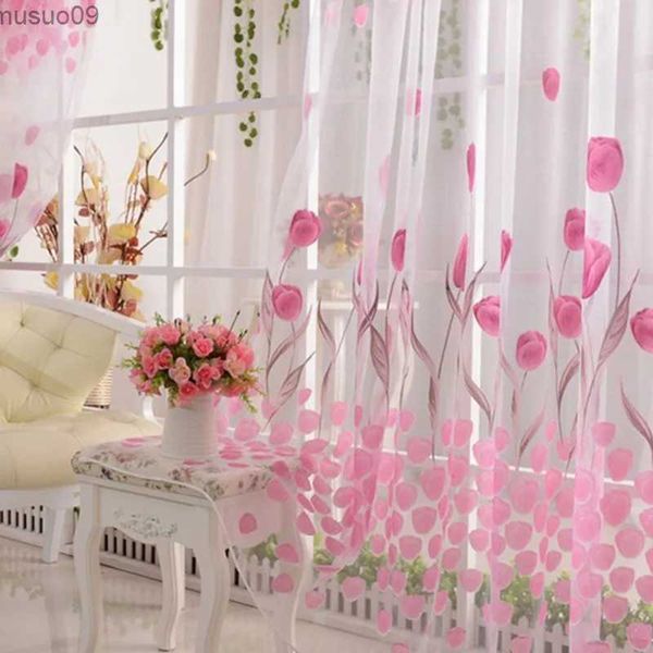 Vorhang 1PC bunte rosa Tulpe transparente Vorhänge Voile Tüll für Wohnzimmer Schlafzimmer Fenster Behandlung Screening Vorhänge Home Dekoration