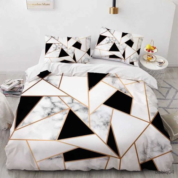 Set di biancheria da letto Set di biancheria da letto con motivo in marmo bianco oro Set copripiumino moderno 3d Biancheria da letto trapuntata Twin Queen King Single Size Fashion Luxury