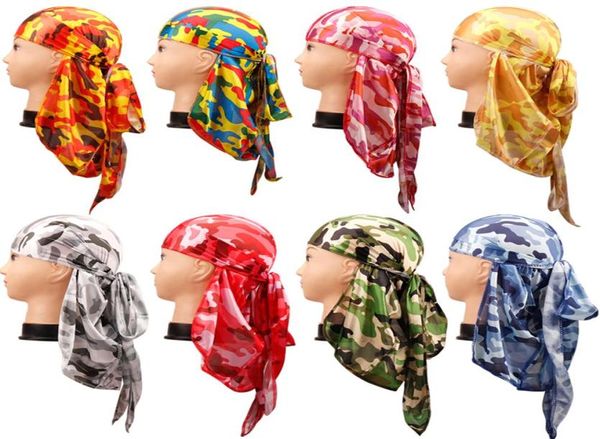 Accessori per capelli Camo Durag Bandane Cappelli per capelli per donna Uomo do doo du rag Cappello Onda Coda lunga Pirata Turbante Copricapo1909776