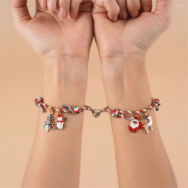 Charm-Armbänder, 1 Paar, Weihnachten für Paare, Liebhaber, Weihnachtsmann, Elch, Weihnachtsbaum-Anhänger, Armband, Jahr 2024, Ornamente