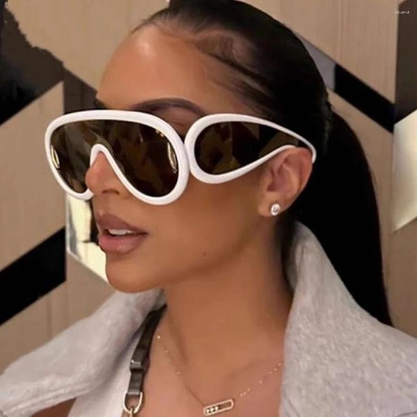 Sonnenbrille 2024 Mode Einteilige Große Rahmen Brille Übergroße Oval Frauen Männer Trendy Hip Hop Sonnenbrille