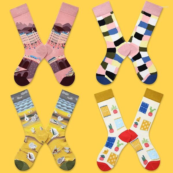 Männer Socken Hip-Hop Trend Frauen Roman Geometrische Röschen Persönlichkeit Design Baumwolle Socke Hohe Qualität Ölgemälde