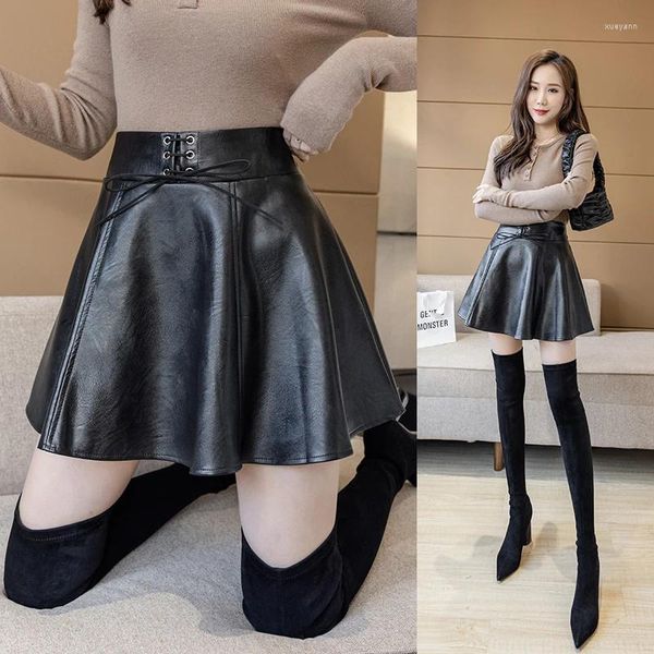 Saias de alta qualidade curta a-line saia plus size pu faux couro primavera xl 5xl grande para mulheres sexy menina cintura preto tutu mini