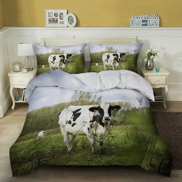 Conjuntos de cama Fazenda Animal Conjunto de capa de edredão King Queen Size Lovely Farmhouse Pintinho Galo Vaca Conjunto de cama Ovo Macio 2/3pcs Capa de edredão de poliéster