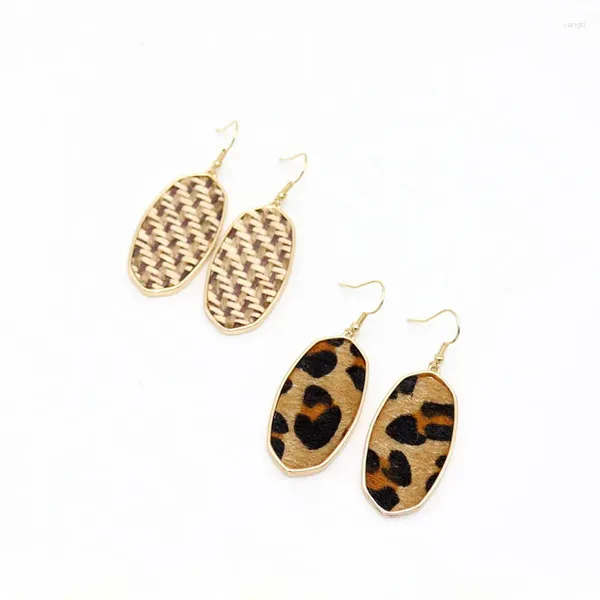 Orecchini pendenti ghepardo leopardo rafia ovale goccia placcata oro per collana lunga con ciondolo da donna con regali di gioielli in nappa in metallo