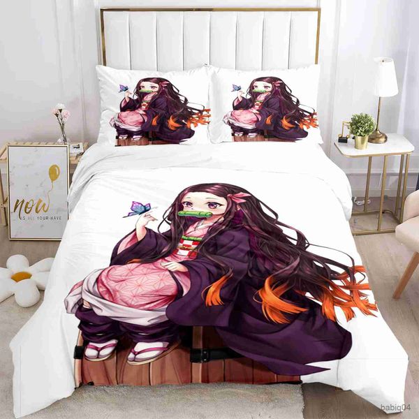 Bettwäsche-Sets, 3D-Druck, Dämonentöter-Bettwäsche-Set, dreiteilig, Cartoon-Anime-Bettbezug-Set, für Kinder, Teenager, King-Size-Bett, Doppelbett, komplette Tröster-Sets, Geschenk