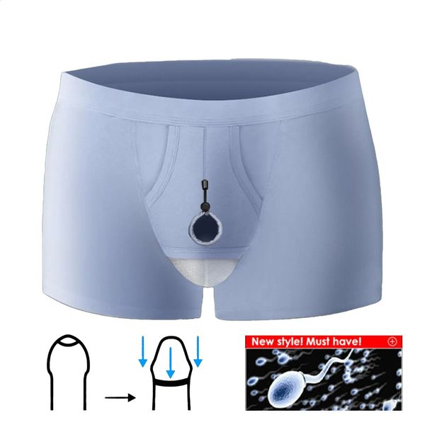 Homens respirável roupa interior pênis bolsa buraco aberto boxer sexy confortável macio underpant lingerie prolongar o tempo de sexo melhorar briefs 240202