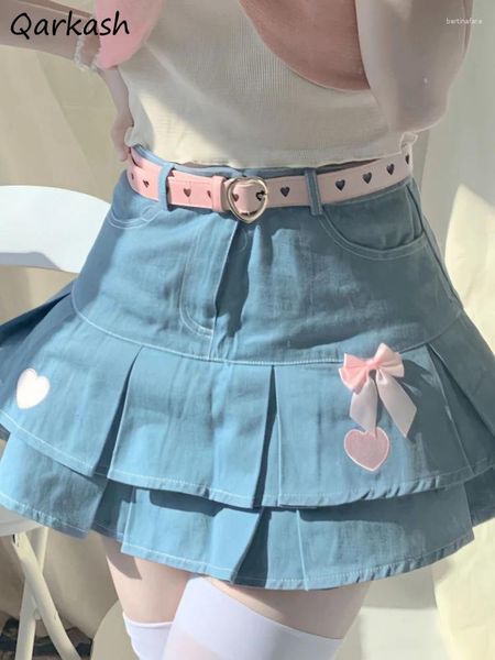 Röcke Denim Mini Frauen drucken Kawaii Rüschen Sommer sexy ästhetische Studenten Preppy Stil Vintage Streetwear Kleidung Faldas 2024