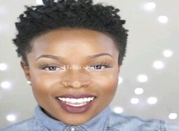 100 Brezilyalı İnsan Saç Afro Kinky Curl Pixie Kısa Kesik Siyah Peruk Afrikalı Amerikan1628590