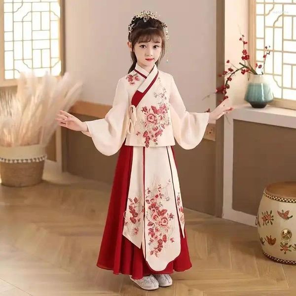 Этническая одежда, детский милый костюм Древней Хань с вышивкой, традиционный китайский костюм принцессы для празднования года