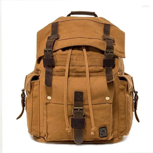 Rucksack Vintage Leder Militär Canvas Reiserucksäcke Herren Damen Schultasche Groß Groß