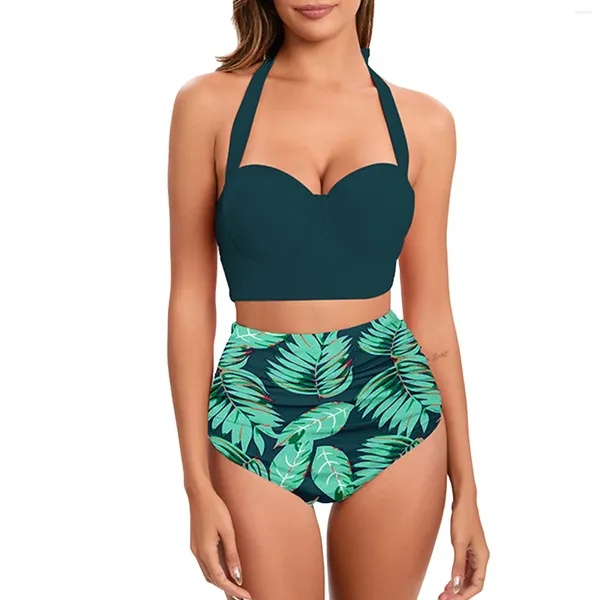 Damen-Bademode, Damen-Tankini-Bikini mit hoher Taille, sexy Push-up-Zweiteiler, Vintage-Badeanzug, Retro-Badeanzug für Erwachsene