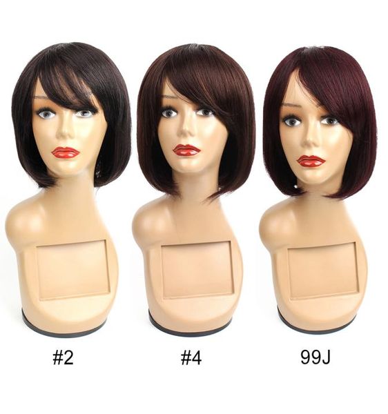 Perucas de cabelo humano curto estilo bob, cabelo chinês, cor natural, marrom escuro, vinho escuro, borgonha, 99j, cabelo reto, sem tampa, no8615941