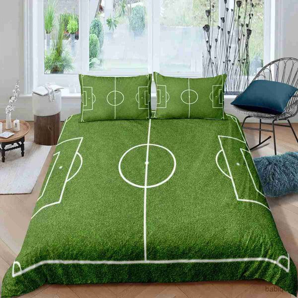 Conjuntos de cama Verde Campo de Futebol Rei Rainha Capa de Edredão Campo de Futebol Consolador Capa Meninos Homens Esporte Jogos de Cama Conjunto de Poliéster Quilt Cover