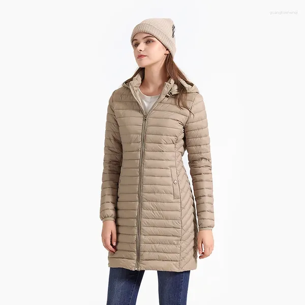 Casacos de Trench das Mulheres Santelon Inverno Mulheres Ultraleve Long Parka Casaco com Capuz Destacável Feminino Ao Ar Livre Portátil Quente Acolchoado Algodão Outw