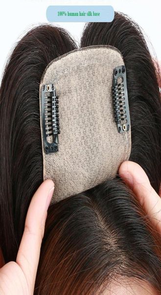 parrucca topper capelli umani brasiliani 100 con base in seta piena 8x12 pezzi per donna parrucche toppers nero naturale9755053