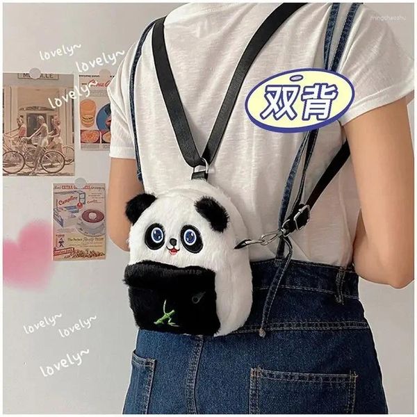 Mochila bonito pelúcia panda mulheres crossbody saco kawaii estudante oxford zíper ombro tecido macio adorável mensageiro