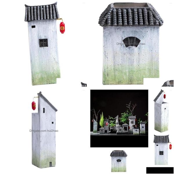 Decorazioni da giardino Mini figure in resina cinese Vaso di fiori Ornamento dipinto a mano per casa delle bambole Paesaggio Consegna a goccia Casa Patio Prato Dhub2