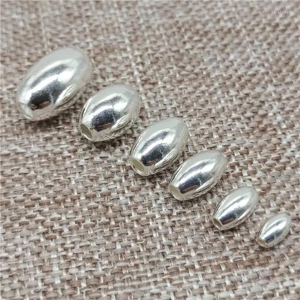 Lose Edelsteine 925 Sterling Silber Reisform ovale Perlen Spacer 2mm 3mm 4mm 5mm 6mm 7mm 8mm für Armband Halskette