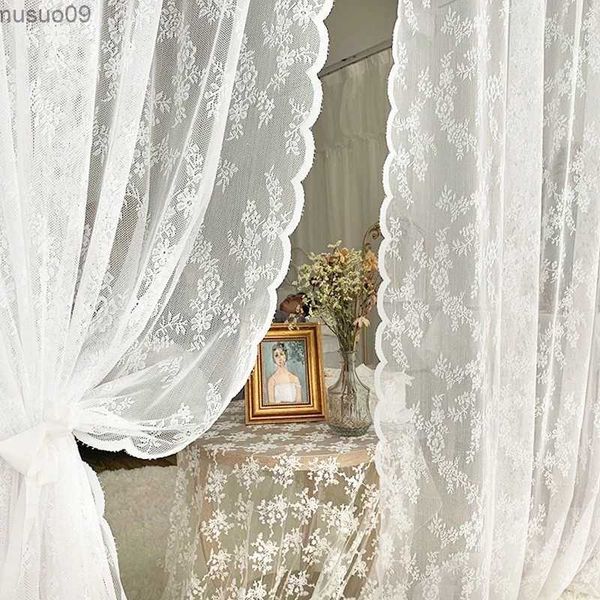 Cortina ins pastoral renda francesa cortinas puras para sala de estar quarto janela branco tule cortinas decoração casa rideaux