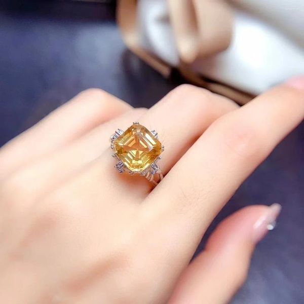 Anéis de cluster 5ct VVS grau citrino anel de prata manter brilhando 925 natural com 3 camadas 18k chapeamento de ouro jóias de pedras preciosas