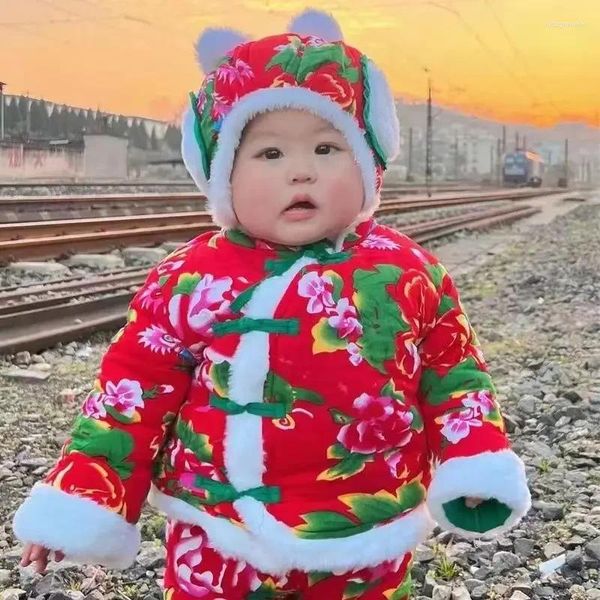 Ethnische Kleidung Chinesisches Jahr für Kinder Winter Kinder Nordost-Blumenjacke Baumwolle gepolsterte Jungen-Mädchen-warme verdickte Tang-Anzug