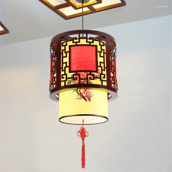 Lâmpadas pendentes chinês antigo madeira de pele de carneiro lanterna luzes sala de jantar lâmpada sala de estar corredor pendurado iluminação circular