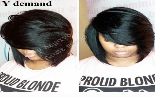 Moda clássica 1pc curto Bob Black Natural Straight Wigs sintético para mulheres negras afro -americanas kanekalon fibra u parte wig5243535