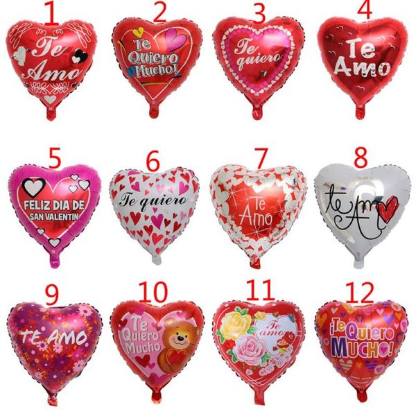 50 Stück 18 Zoll spanische Braut und Bräutigam „Ich liebe dich“ aus Mylar-Folienballons „Love Heart“ für Hochzeit, Valentinstag, Heliumballon globos203i