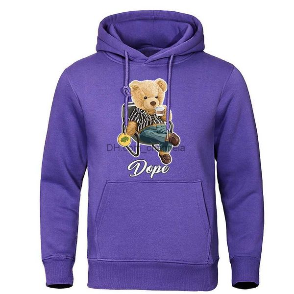 Herren Hoodies Sweatshirts Rich Teddy Bear Boss Drinks Coffee Bedrucktes T-Shirt Männer Lustige Baumwoll-T-Shirts Harajuku Street Top Casual Marken-T-Shirts Herren T240217