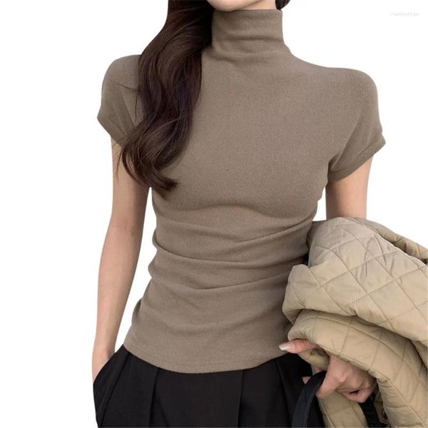 Frauen T Shirts 2024 Herbst Mode Kleidung Für Frau Rollkragen Kurzarm Tees Tops Mujer Koreanische T-shirts ZY7996