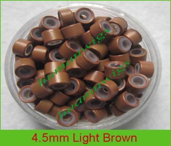 Mix Renk 45mm Silikon Mikro Halka Bağlantıları Tüylü Saç Uzantıları için Bağlantı Brown1000000pcs4503877