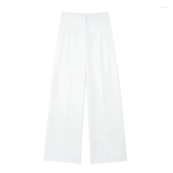 Женские брюки, элегантные женские мешковатые уличные брюки с высокой талией, 2024, белые широкие брюки, женская офисная одежда, шикарная и