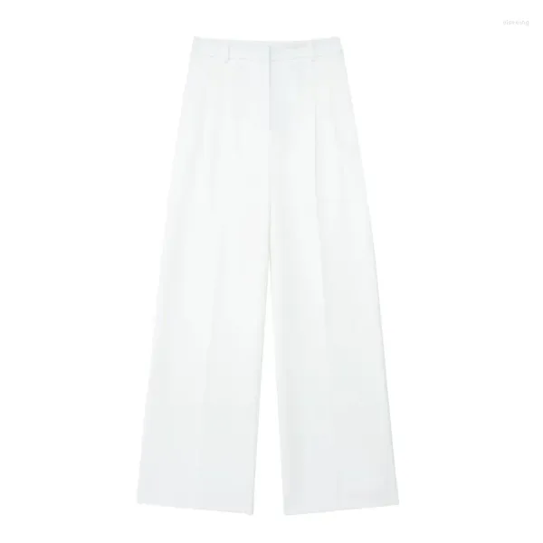 Pantaloni da donna Pantaloni larghi streetwear larghi a vita alta da donna elegante 2024 Abbigliamento da ufficio bianco a gamba larga da donna Chic e