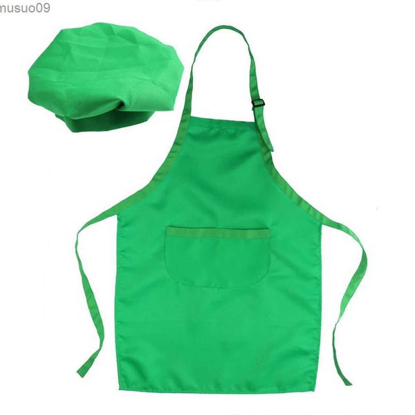 Grembiuli 1 set di 2 cappelli e grembiuli per bambini, kit di abbigliamento da chef, grembiule in tessuto per lavori manuali, pittura (per 3-6 anni, verde)