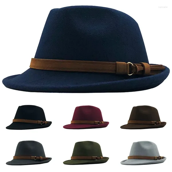 Berretti Gentleman Cappello di feltro casual Donna Uomo Elegante Fedora Lady Party Wedding Caps Cappelli jazz in lana regolabili Chapeau in pelle scamosciata