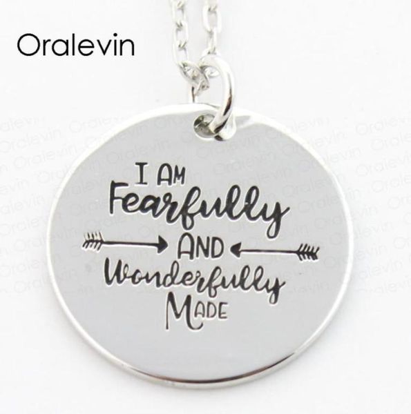 I AM FEARFULLY AND WONDERFULLY GEMACHT, handgestempelt, graviert, inspirierendes Zitat, Anhänger, Charms, Halskette, Geschenk, Schmuck, 22 mm, 10 Stück, Lo7346336544