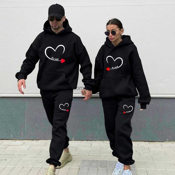 Masculino Tracksuits Casal Tracksuit Im com seu amante de impressão Hoodie e calças 2 peças roupas homens moletons mulheres hoodies velo ternos T240217